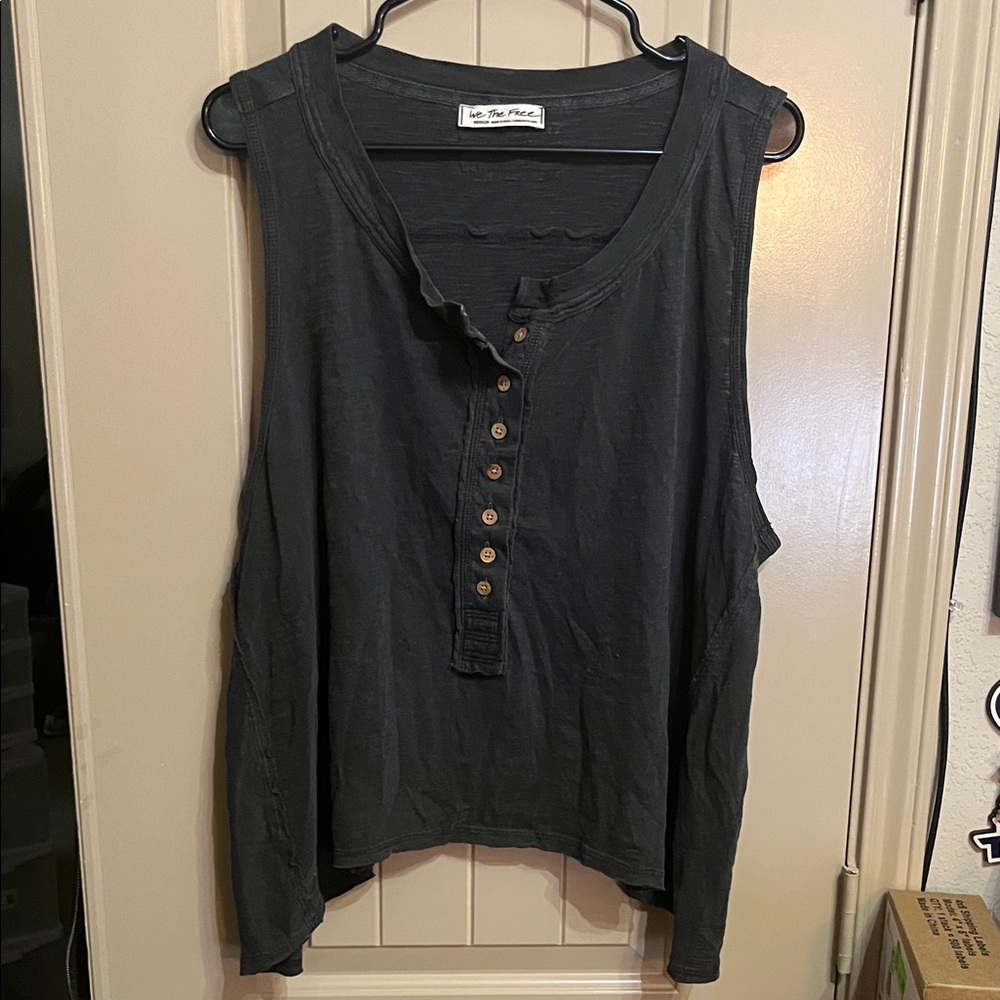 We The Free Black Button-Front Tank Top